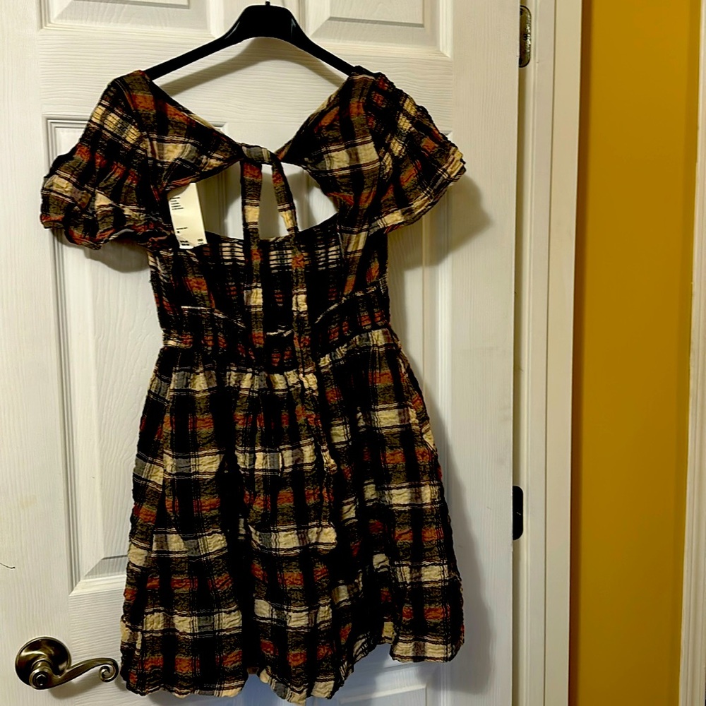 Urban Outfitters Plaid Mini Dress in Black, Cream & Brown BNWT